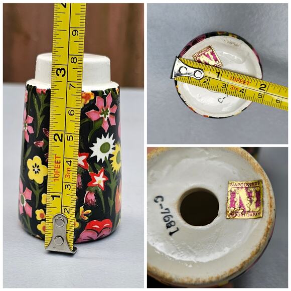 VTG NapcoWare Salt Pepper Shaker Set Pink Black Moody Mod Floral C-7681 Japan - Picture 7 of 8